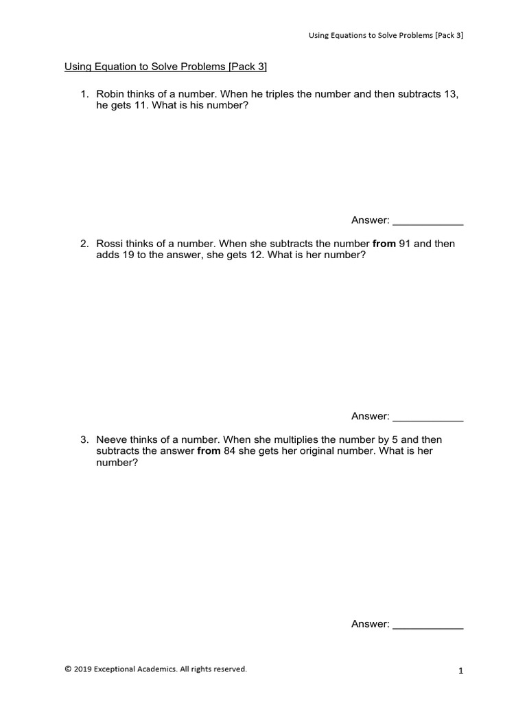 Solving Number Equations: Pack 3 | PDF | Mathematics | Elementary ...