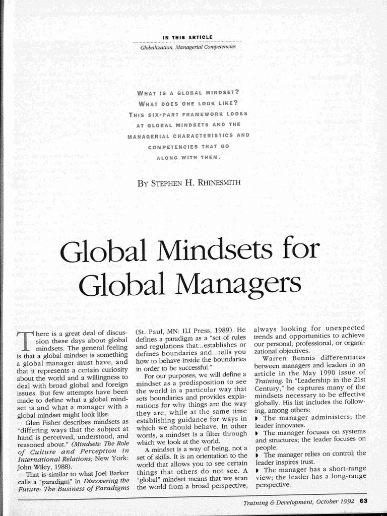 Global Mindsets Global Managers | PDF | Mindset | Knowledge