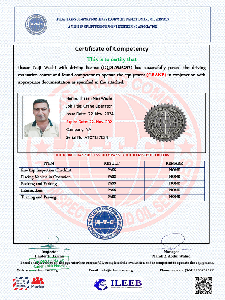 Crane Operator Competency Certificate | PDF | Traffic | Vehicles