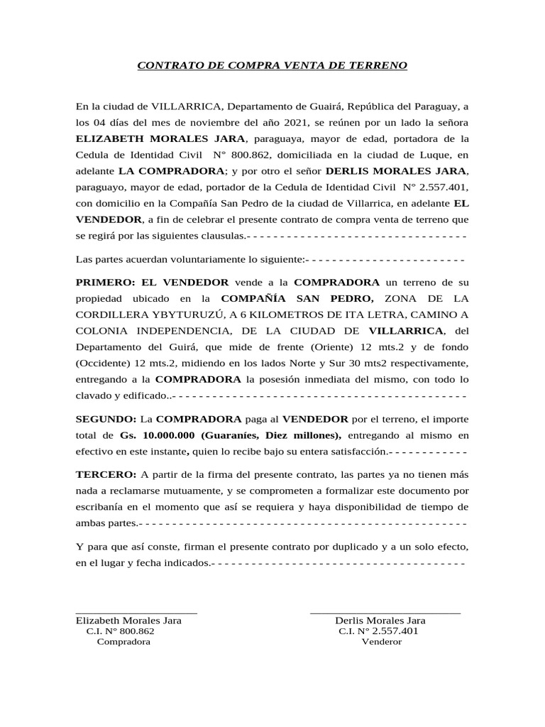 Contrato de Compra Venta de Terreno | PDF