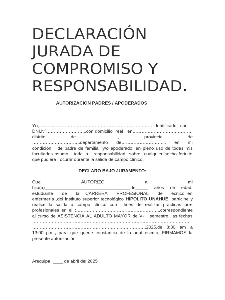 Declaración Jurada de Compromiso y | PDF | Cuidado de la salud