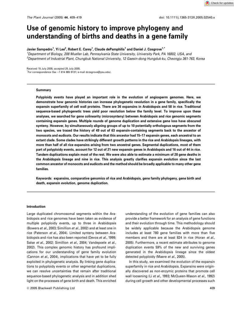 Genomic History Enhances Expansin Phylogeny | PDF | Gene Duplication ...