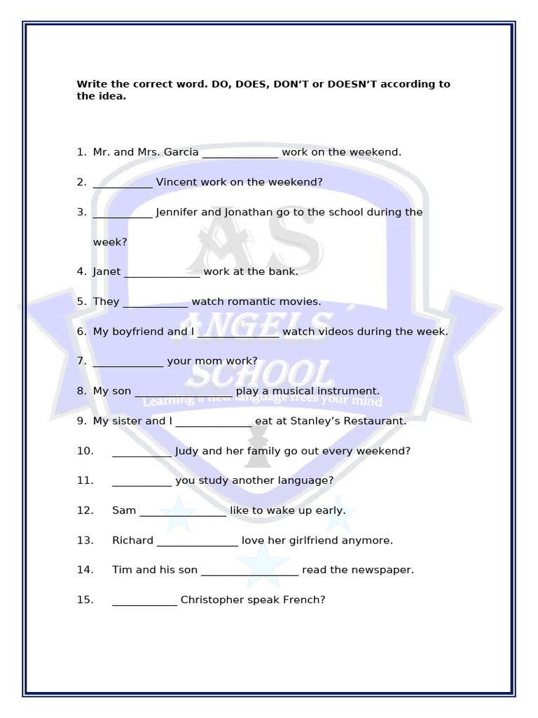 DO, DOES, DON'T AND DOESN'T Ex. | PDF