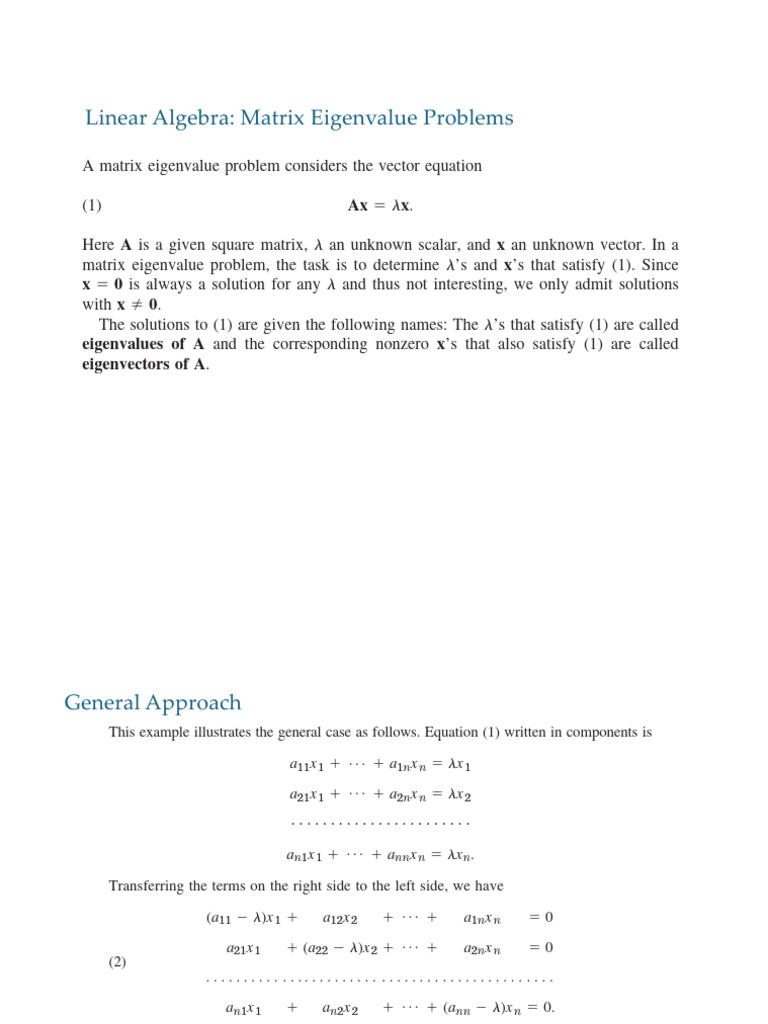 Linear Algebra: Matrix Eigenvalue Problems | PDF | Eigenvalues And