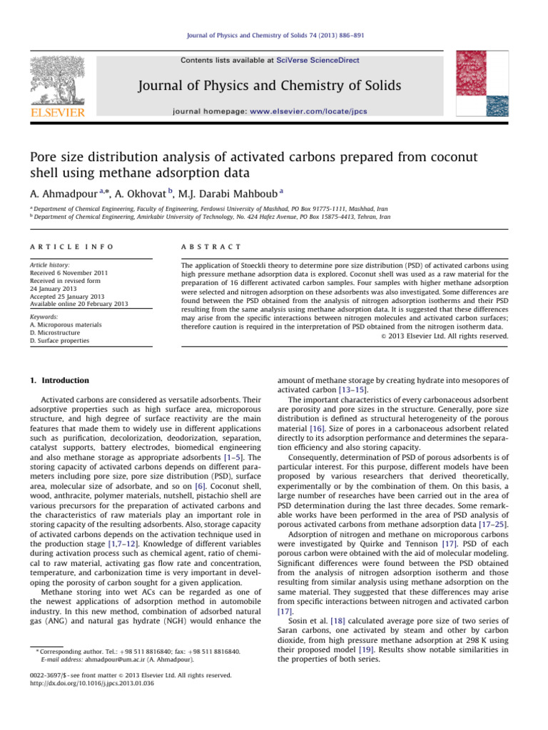 Methane Adsorption for Pore Size Analysis | PDF | Adsorption | Gases