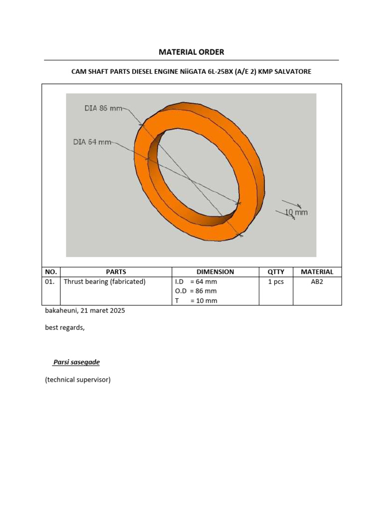 Diesel Engine Camshaft Parts Order | PDF