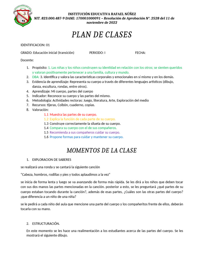 Plan de Clases para Educación Inicial | PDF | Las emociones | Educación ...