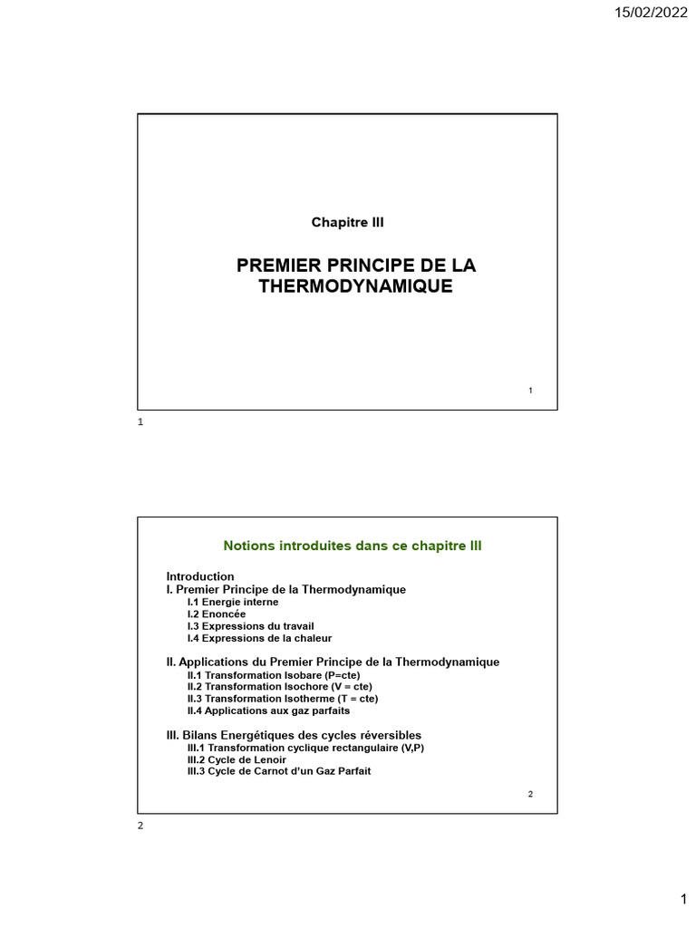 Premier Principe de la Thermodynamique | PDF | Thermodynamique | Chaleur