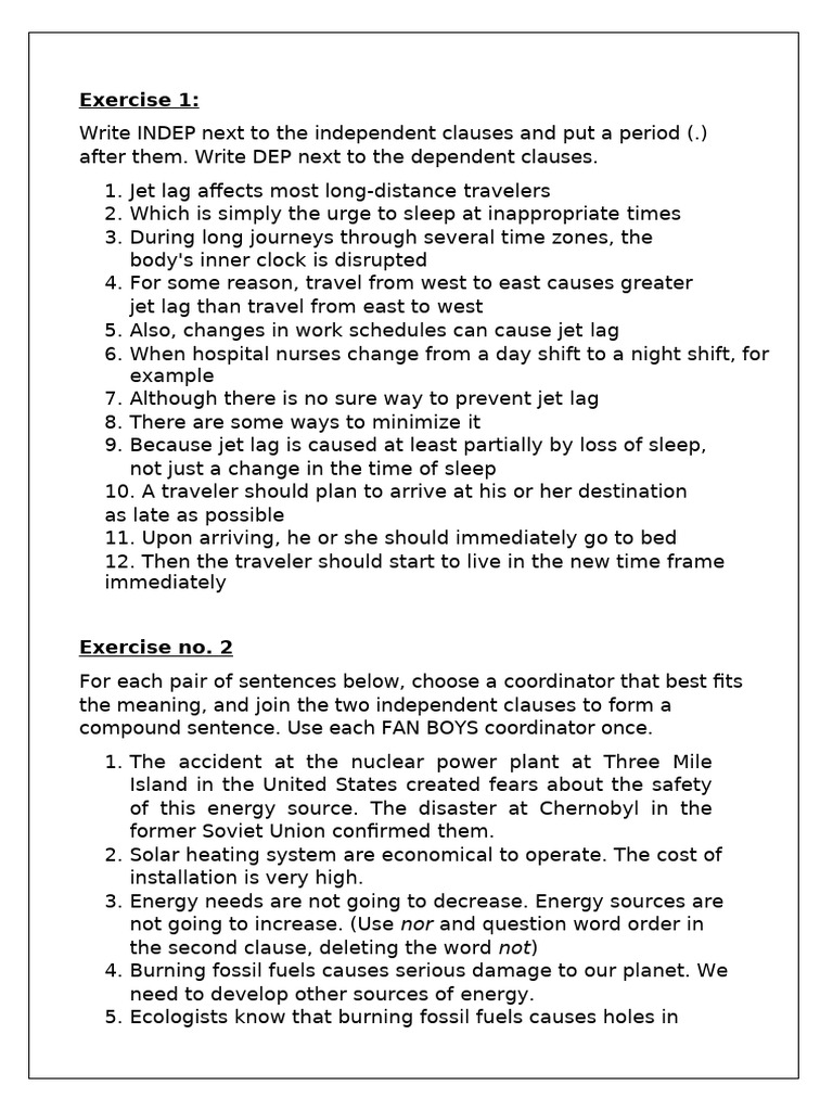 Clauses and Sentence Structure Exercises | PDF | Energy Development