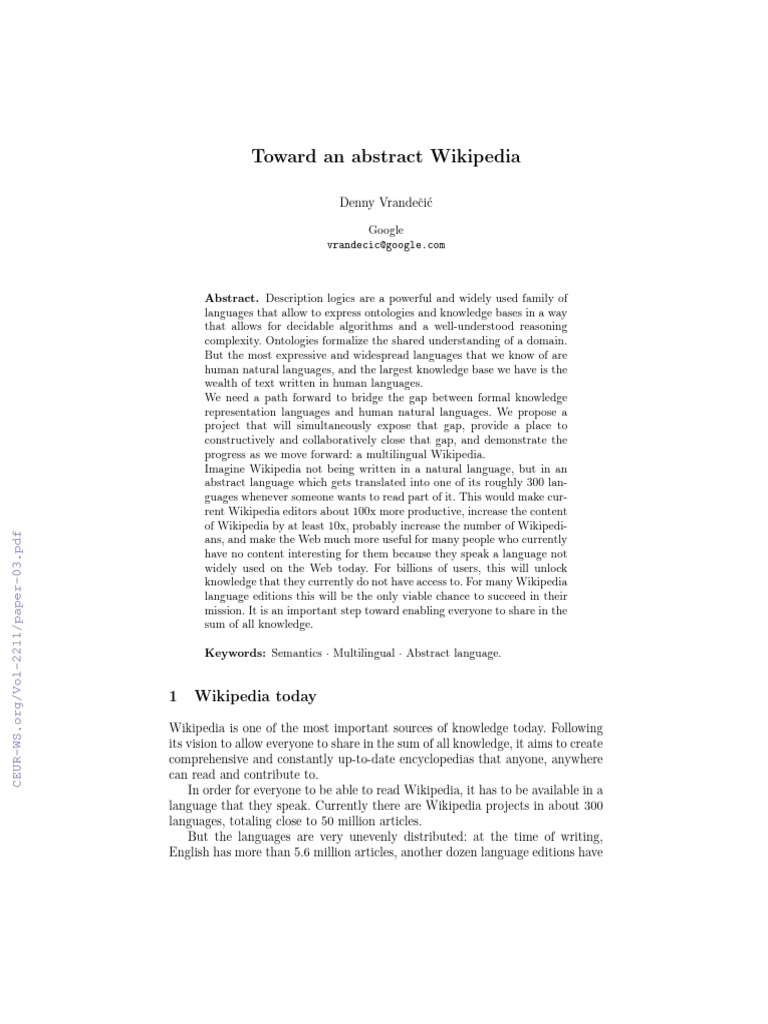 Multilingual Abstract Wikipedia Concept | PDF | Wikipedia | Information