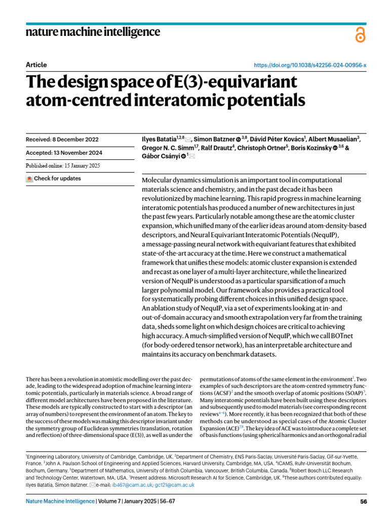 Unified Framework for E(3)-Equivariant Potentials | PDF | Basis (Linear ...