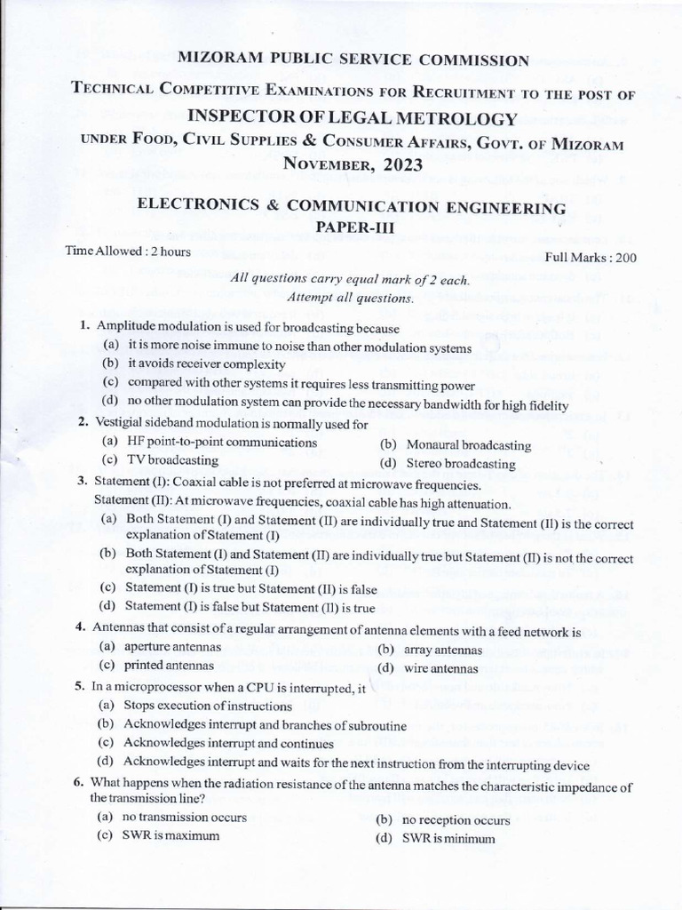Electronicscommunication Engg Paper III | PDF