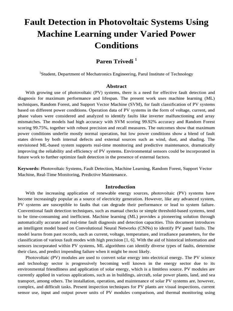 Machine Learning for PV Fault Detection | PDF | Photovoltaics ...