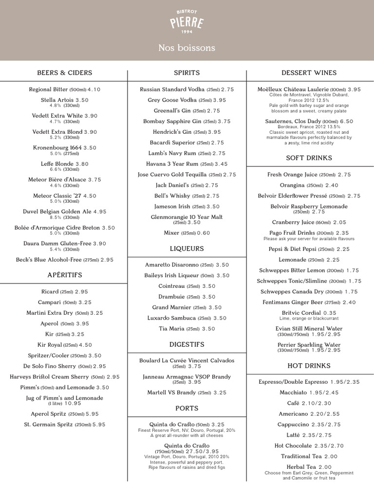 Comprehensive Drinks Menu PDF | PDF | Drink