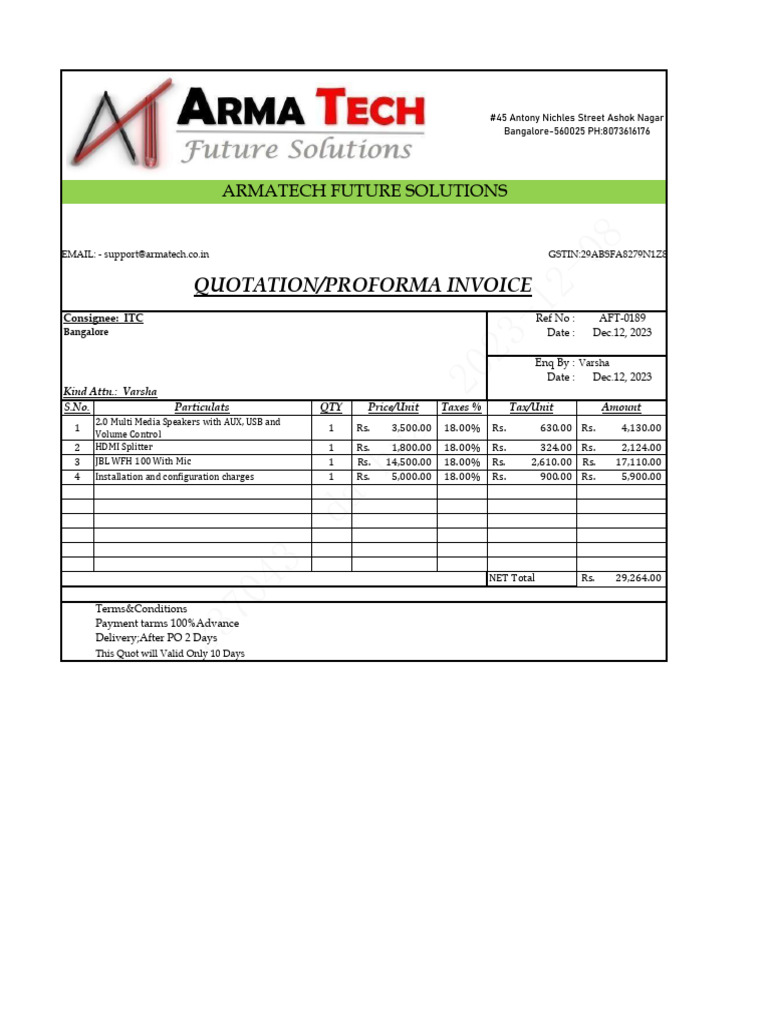 Quotation for ITC from ArmaTech | PDF