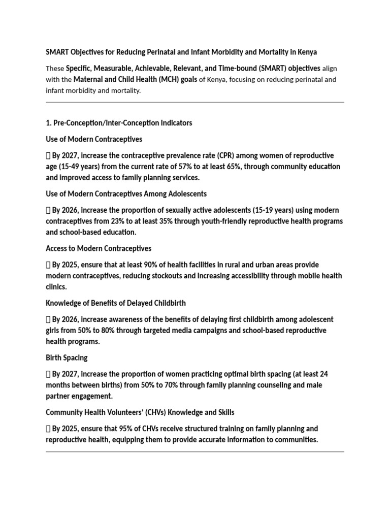 SMART Goals for Reducing Infant Mortality in Kenya | PDF ...