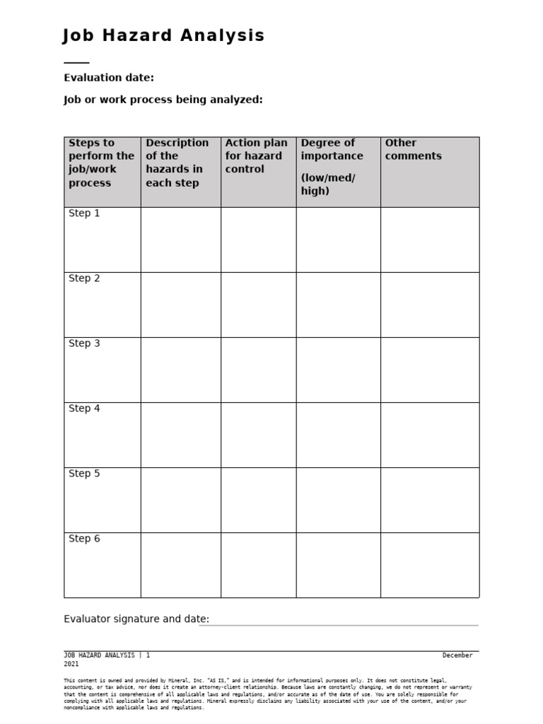 Job Hazard Analysis 5H1Z290A0Ekq8BTYYomf82 | PDF