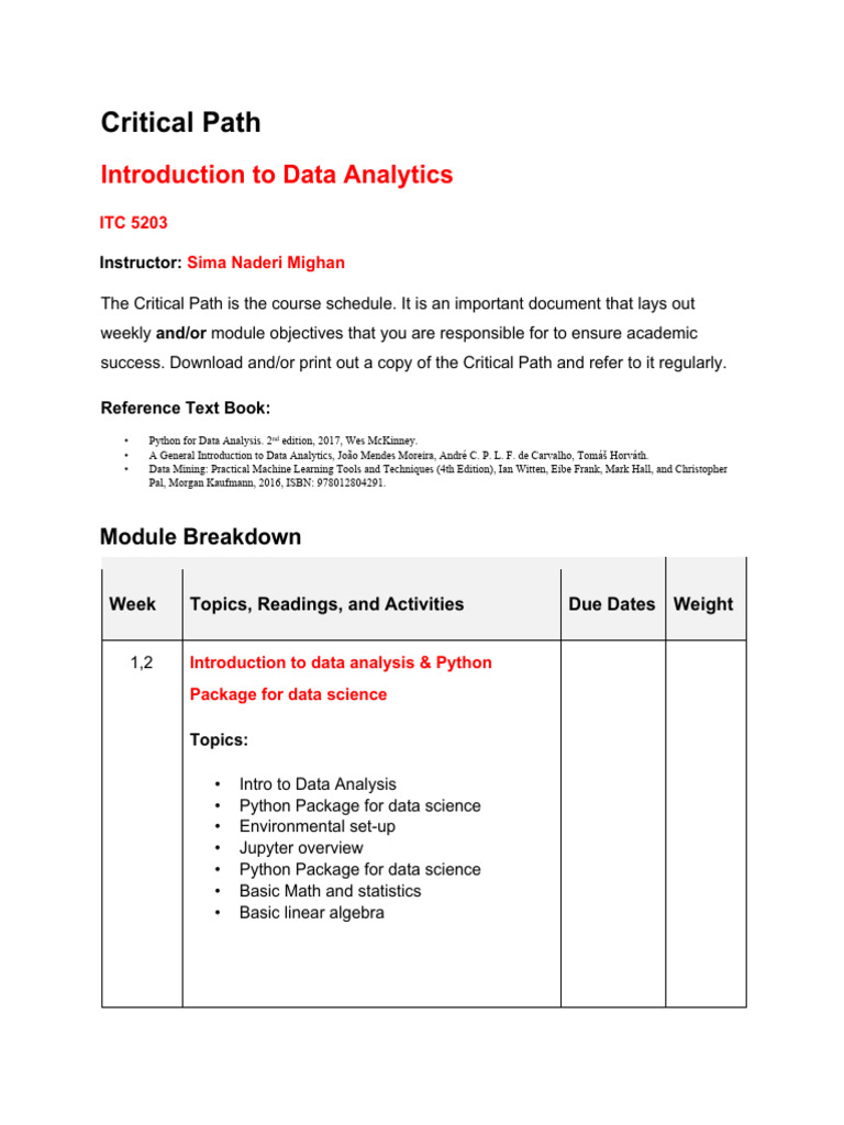 Critical Path for Data Analytics Course | PDF | Regression Analysis ...