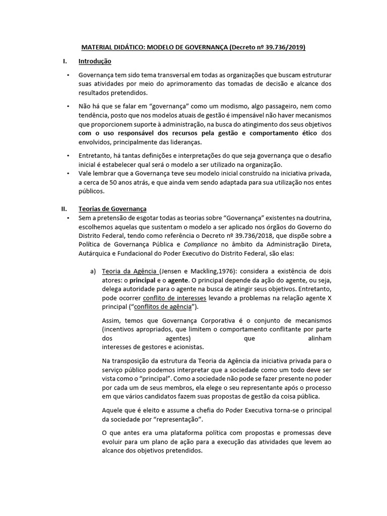 Modelo de Governança Pública DF 2019 | PDF | Governança | Conformidade ...