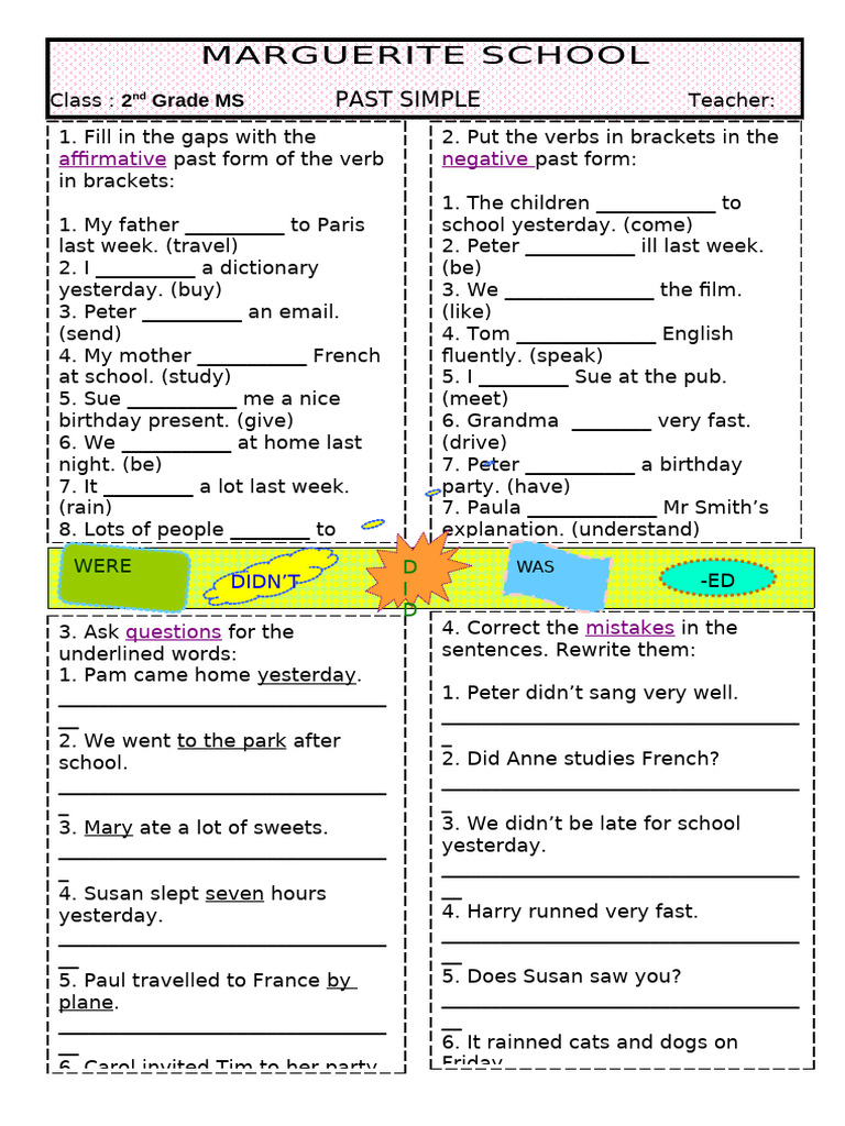 2nd Grade Past Simple Exercises | PDF | Linguistic Typology | Language ...