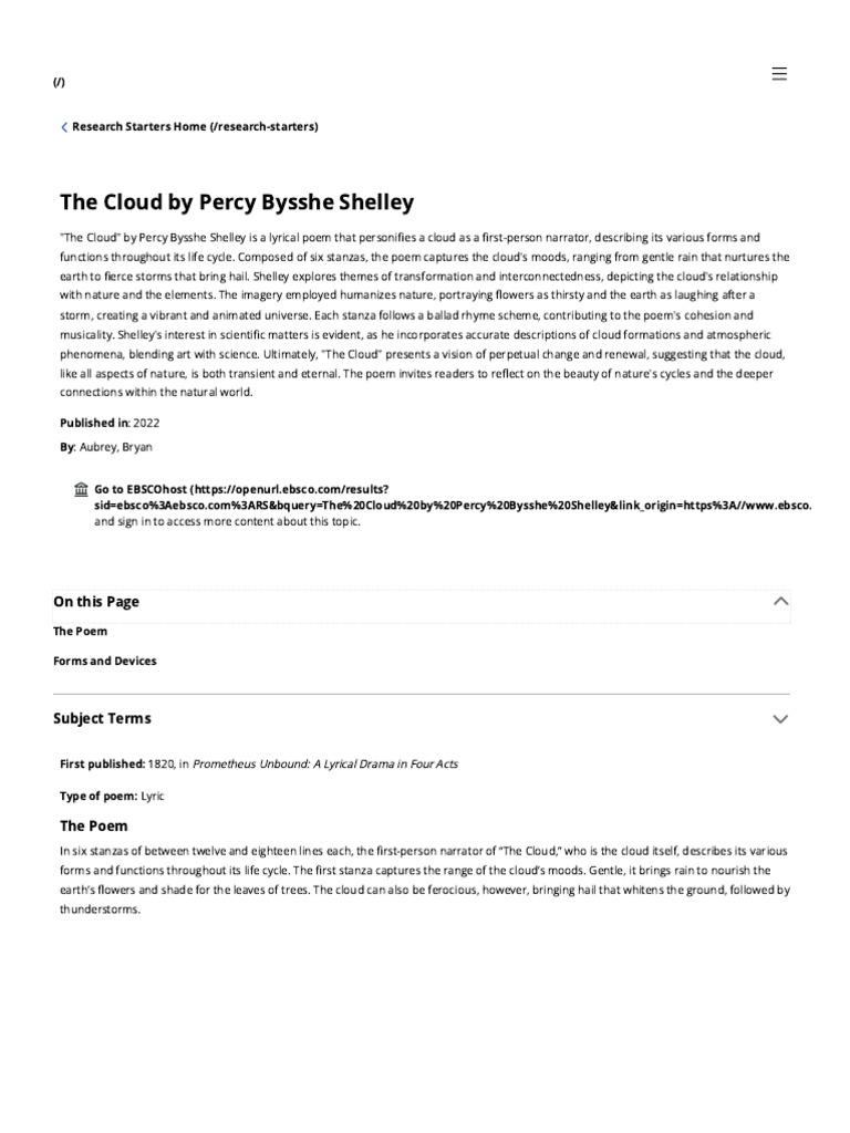 Analysis of Shelley's "The Cloud" | PDF | Cloud | Poetry