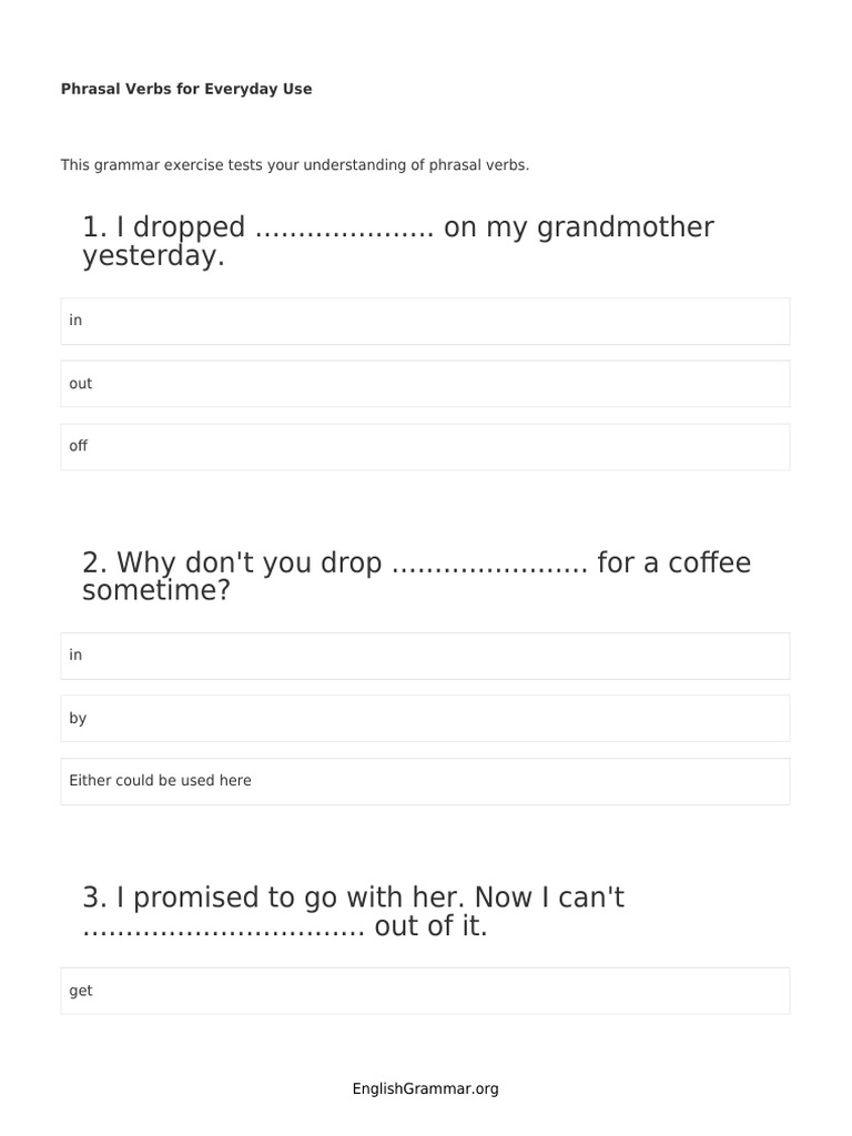 Everyday Phrasal Verbs Practice | PDF | Linguistic Morphology | Linguistics
