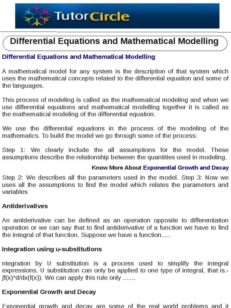Differential Equations and Mathematical Modelling | PDF