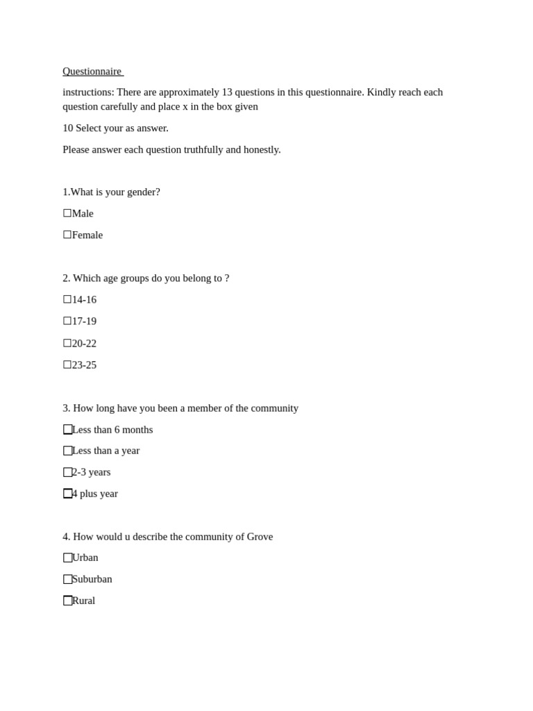 Questionnairess | PDF