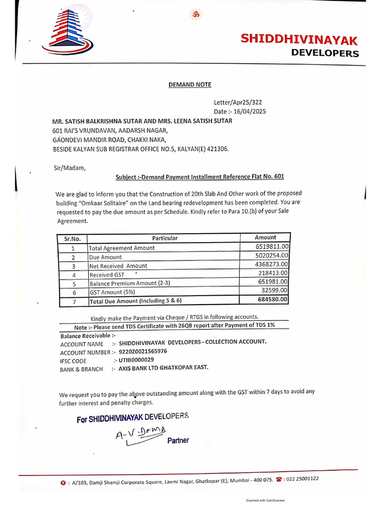 601 Satish Sutar 20th Slab and Work Demand | PDF