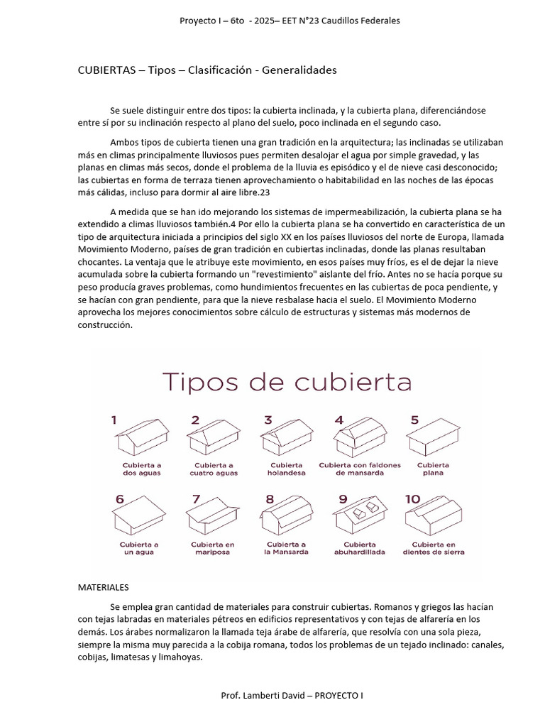 Tipos y Materiales de Cubiertas Arquitectónicas | PDF | Techo ...