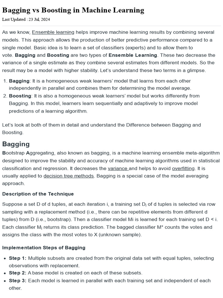 Bagging vs Boosting in Machine Learning | PDF | Machine Learning | Learning