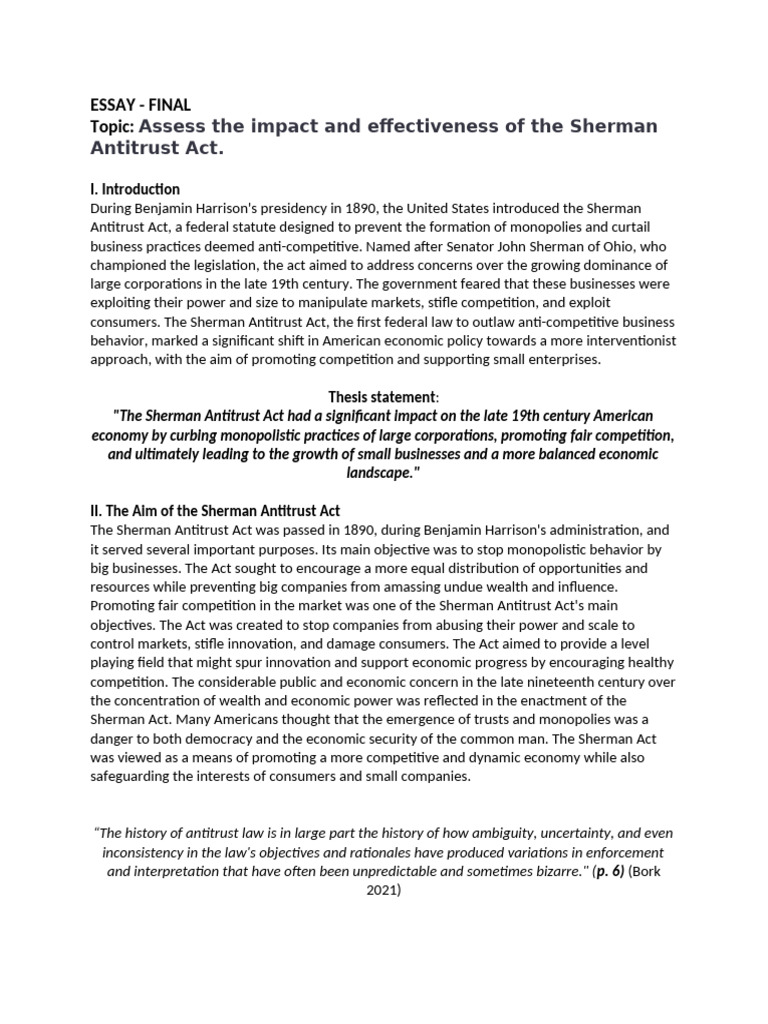 Impact of the Sherman Antitrust Act | PDF | Competition Law | Sherman ...