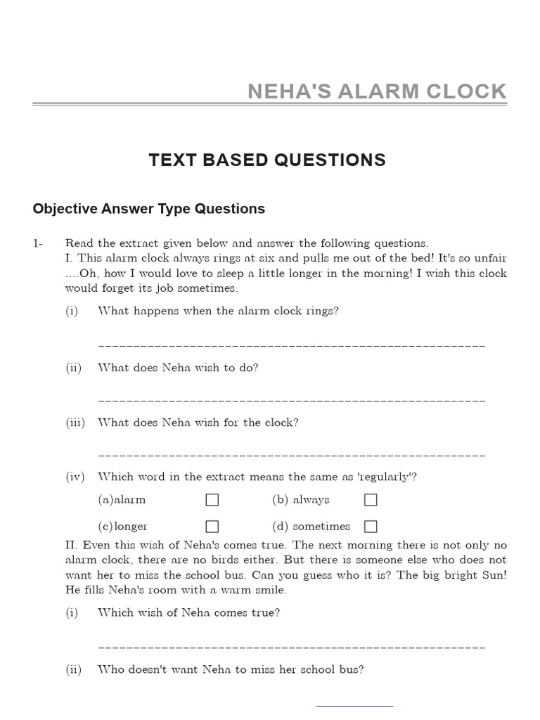 Neha's Alarm Clock: Question Answers | PDF