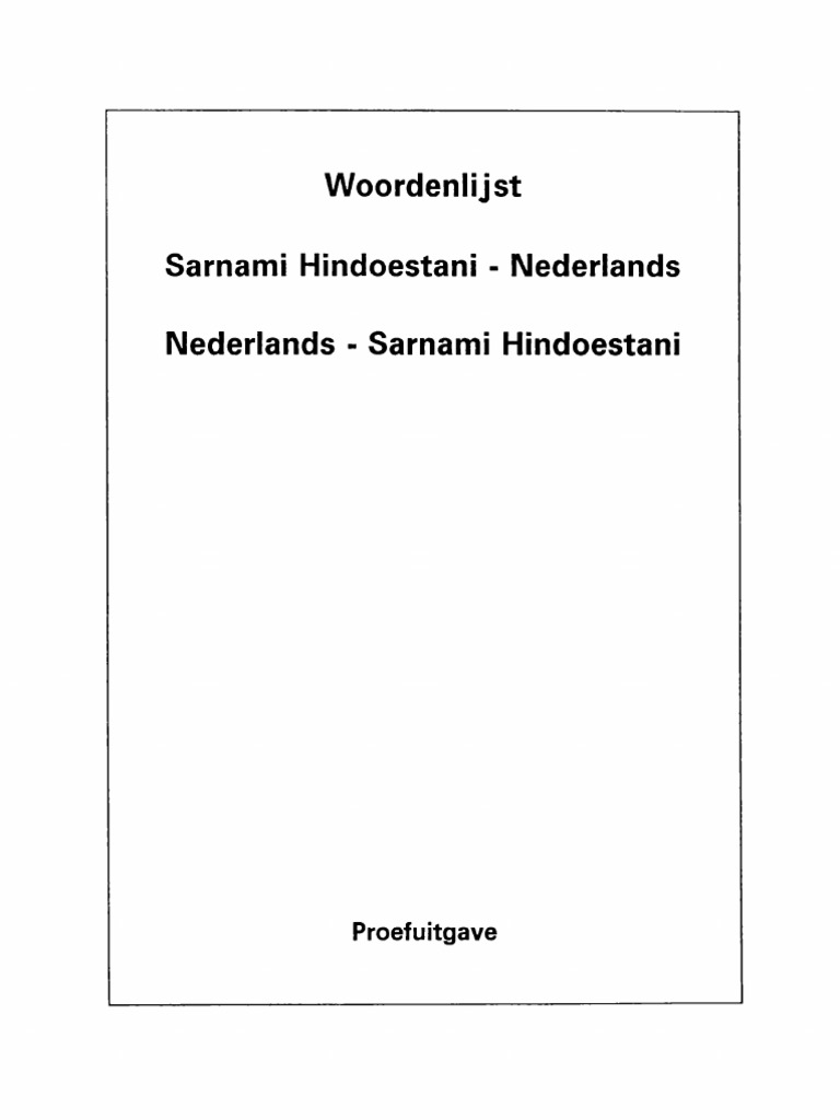 Woordenlijst Sarnami Hindoestani Nederlands Nederlands Sarnami ...