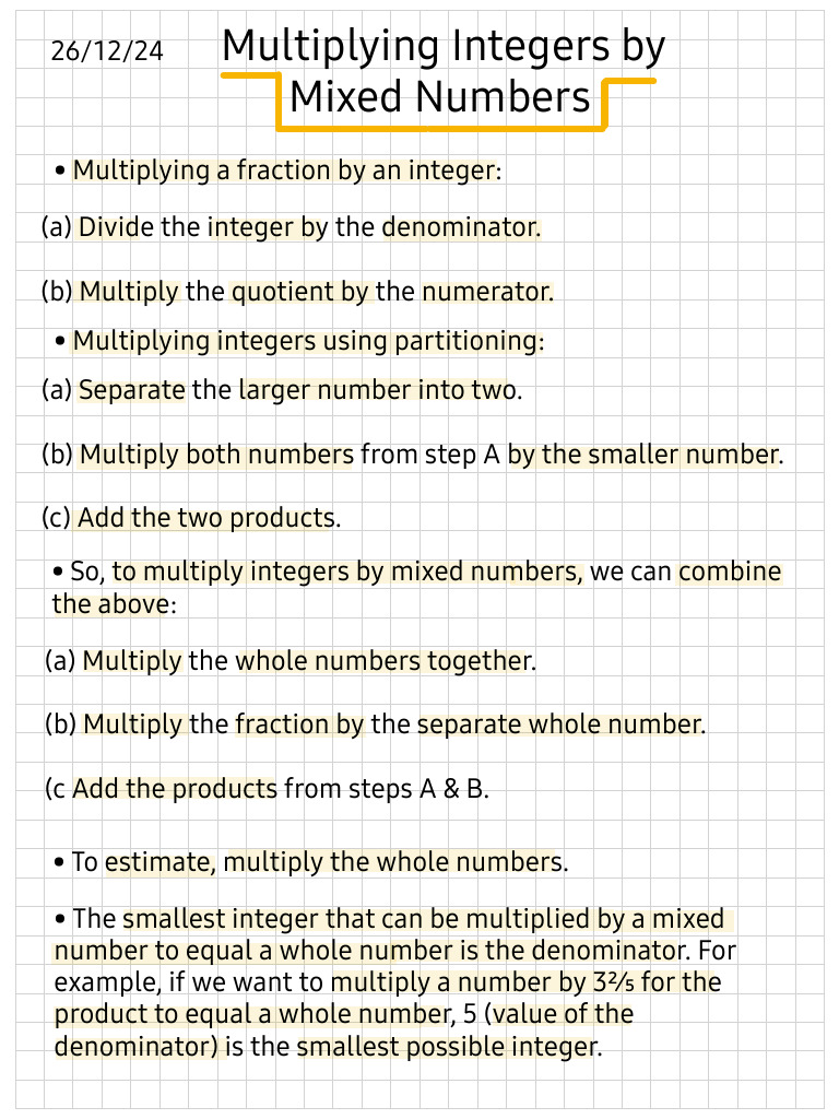 Multiplying Integers by Mixed Numbers | PDF