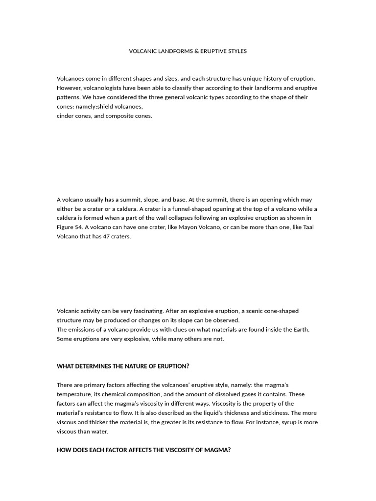 Volcanic Landforms and Eruption Styles | PDF