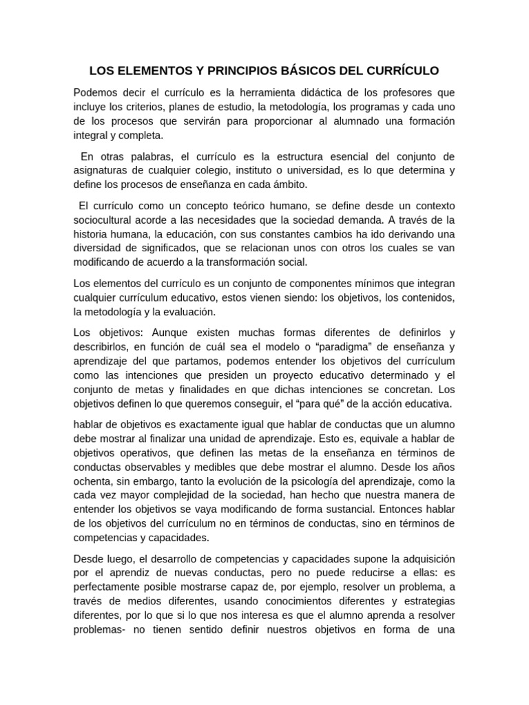 Elementos Clave del Currículo Educativo | PDF | Plan de estudios ...