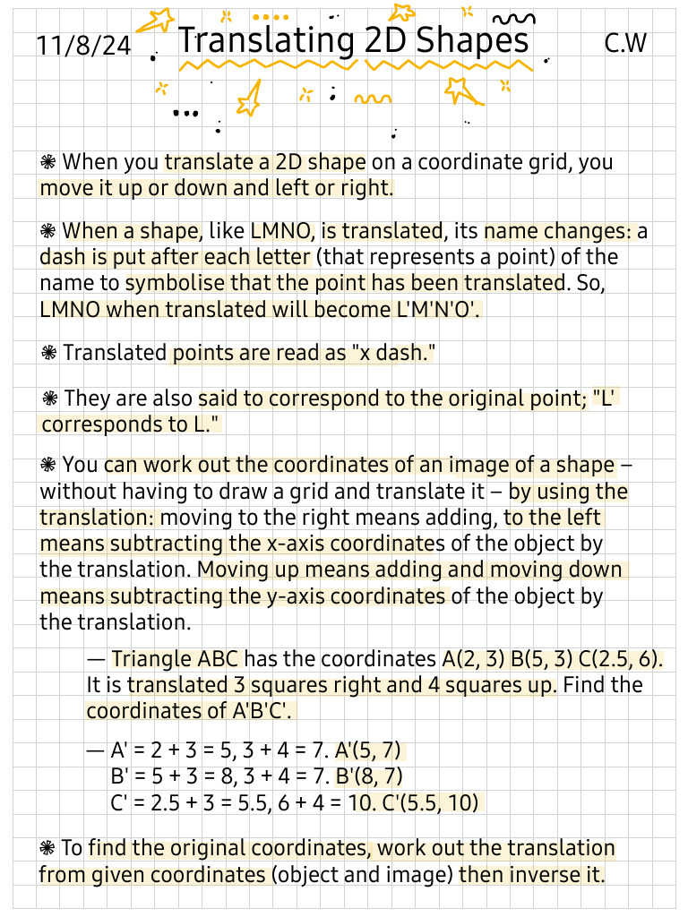 Translating 2D Shapes Explained | PDF