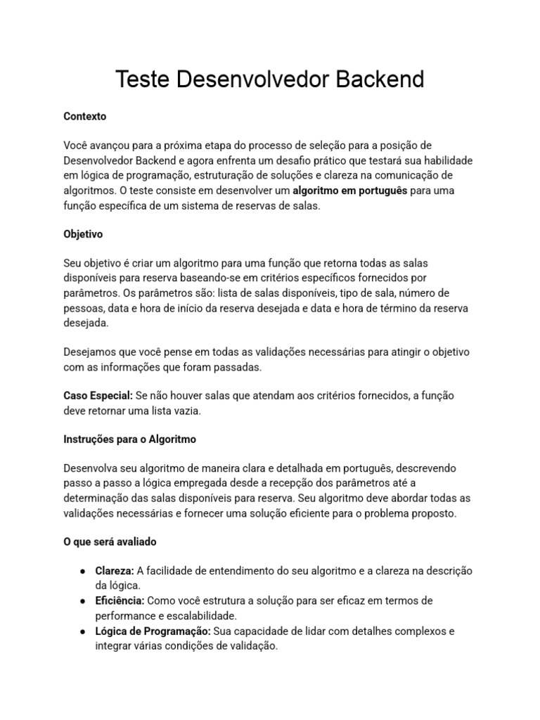 Teste Prático para Desenvolvedor Backend | PDF