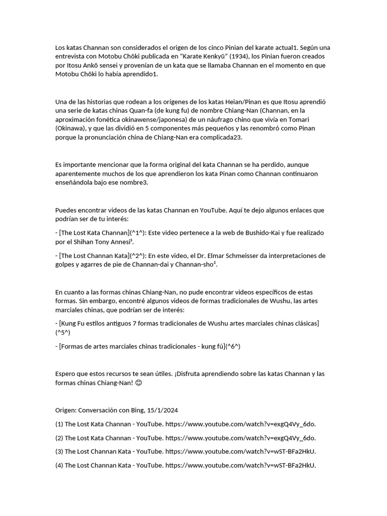 Orígenes de los Katas Channan y Pinian | PDF | Kata | Kárate