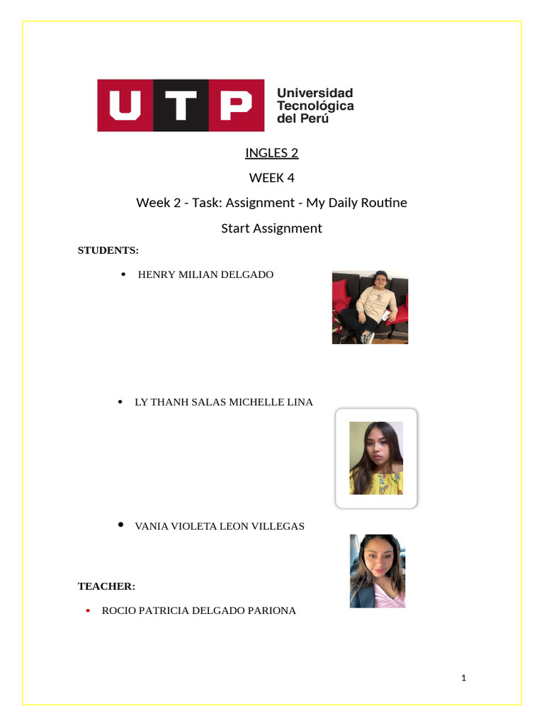 My Daily Routine Assignment: Week 4 | PDF