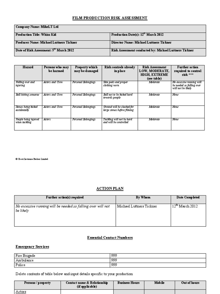 Film Production Risk Assessment Guide | PDF