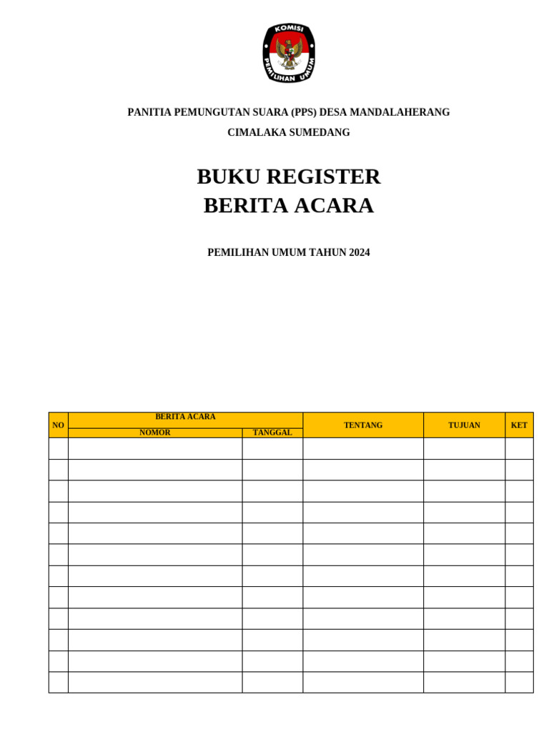 Buku Register Berita Acara Pemilu 2024 | PDF