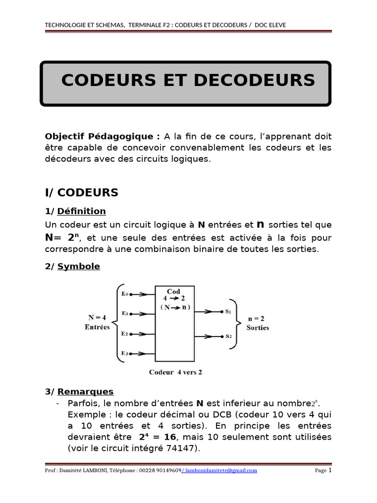 Codeurs et Décodeurs en Électronique | PDF | Électronique | Arithmétique