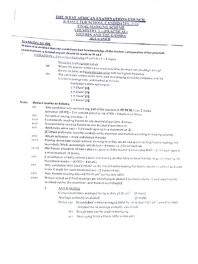 2024 Marking Scheme For Chemistry Practical Alternative A | PDF