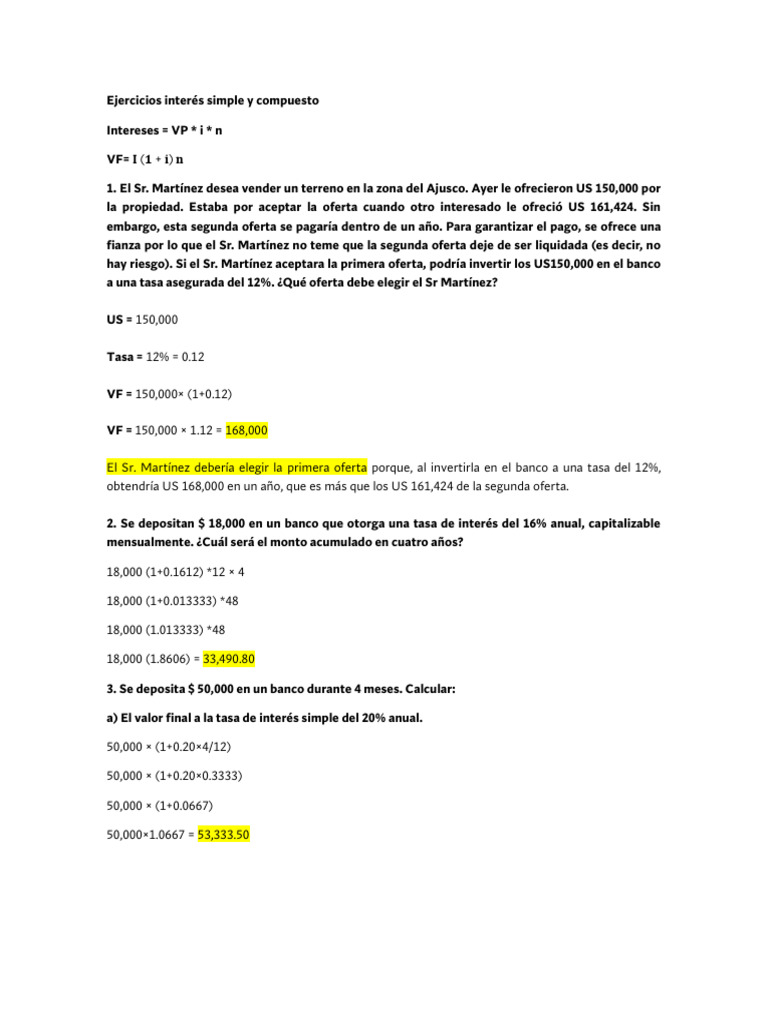 Ejercicios de Interés Simple y Compuesto | PDF | Economía matemática ...