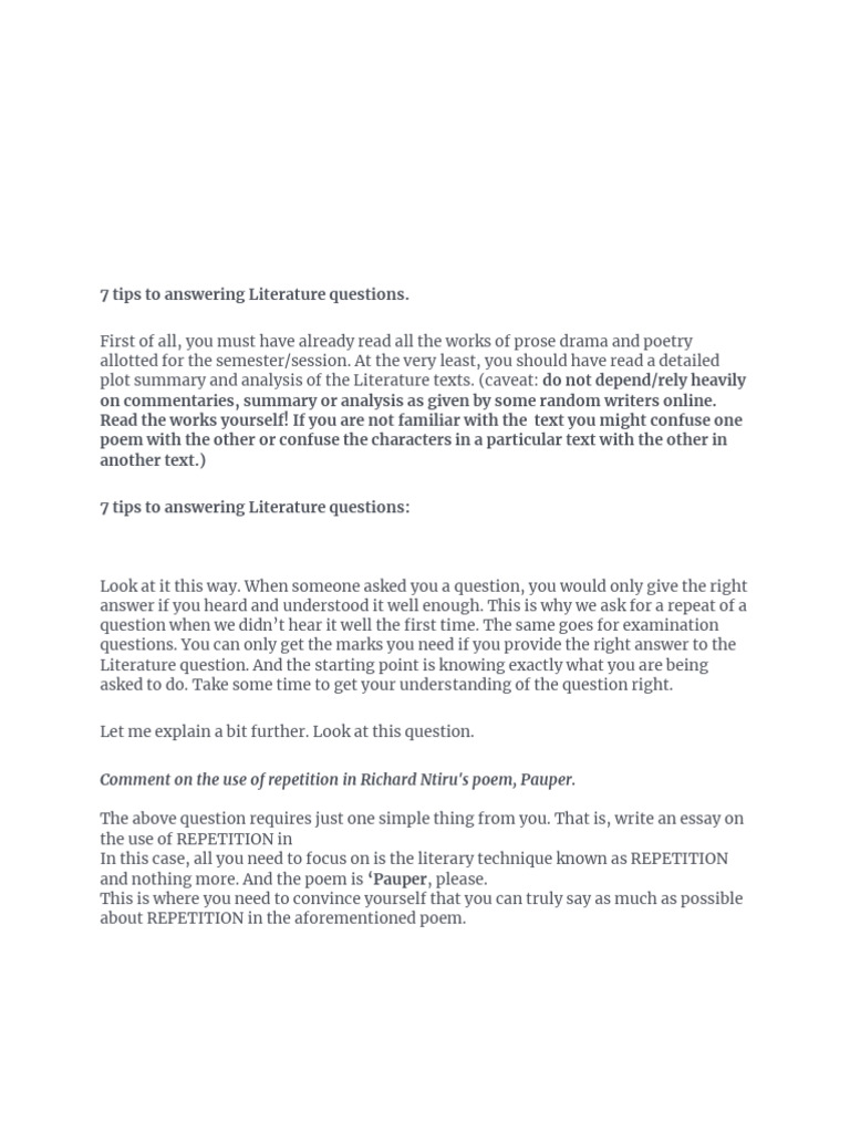 Tips for Answering University Literature Questions | PDF | Poetry | Essays