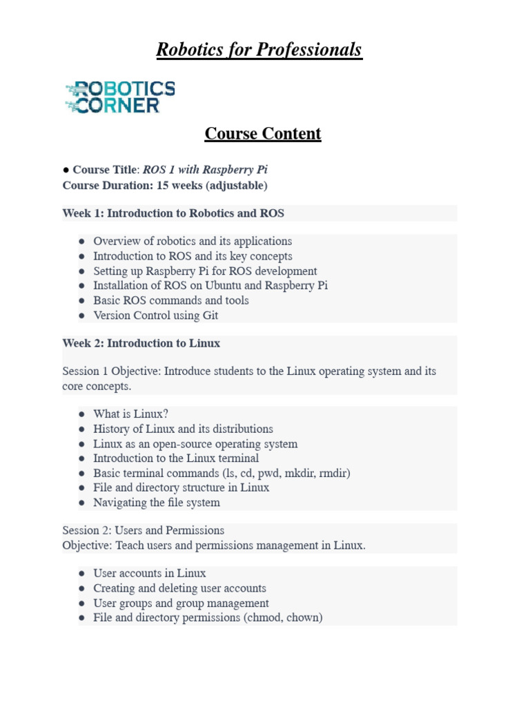 ROS 1 with Raspberry Pi Course Outline | PDF | Computer File | Linux