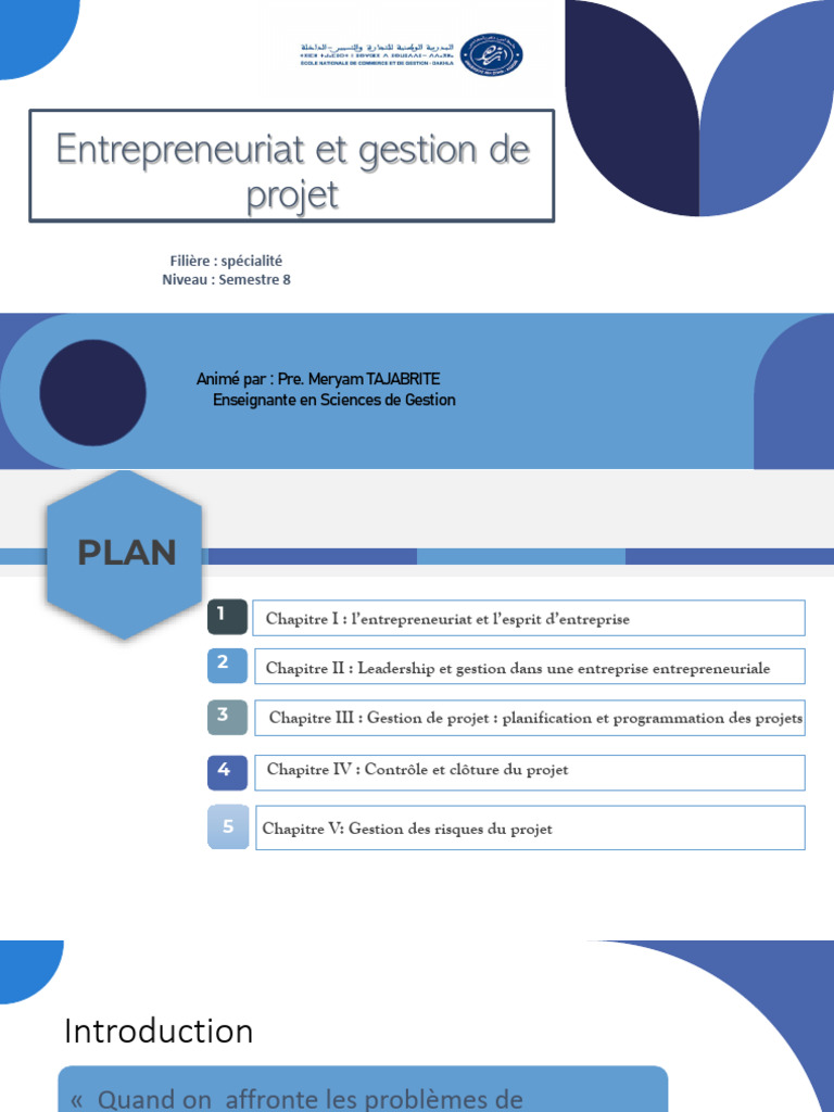 Cours d'Entrepreneuriat et Gestion de Projet | PDF | Entrepreneuriat ...