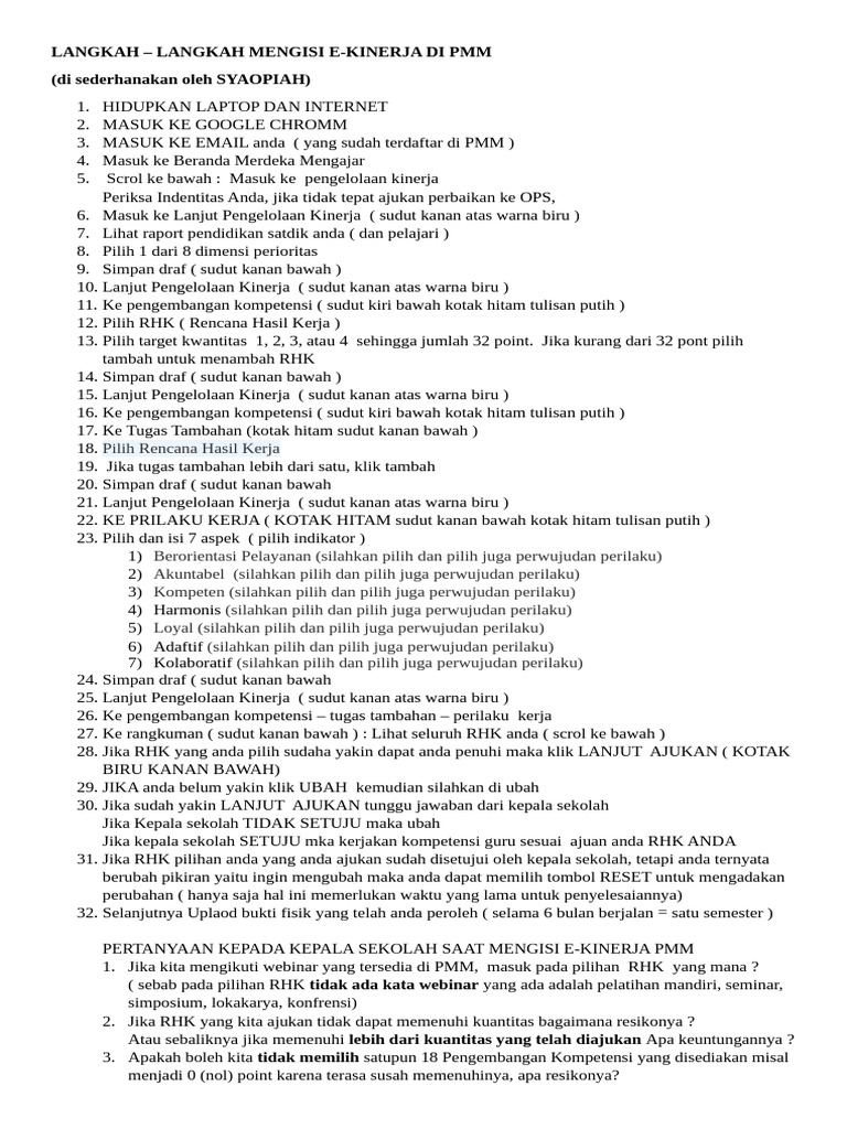 LANGKAH Ekinerja Di PMM | PDF